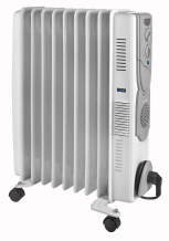 Õliradiaator suuremate ruumide lisakütmiseks 2000W Turbo 75-90m³ 3 režiimi termostaat rattad valge RAD 2000T 363722 Eurom