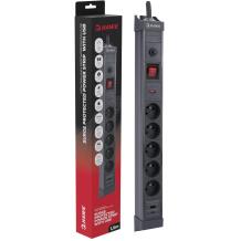 Hawk Pagarinātājs HWPS501GY, 1,5m, 5, 2xUSB, 20W, 545J, 16A, E/F, slēdzis, zemējums