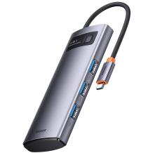 Baseus dokas WKWG070013, 4x USB 3.0, 5V / 3A, 5Gbps, aliuminio lydinys, kompaktiškas, pilkas