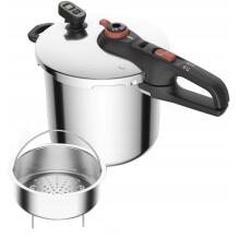 Tefal slėginis puodas P2594401, 8L, juodas, nerūdijantis plienas, garų gaminimas, 2 rankenos, garų krepšys