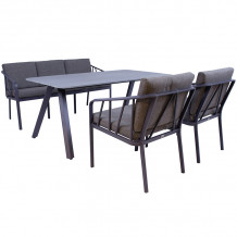 Dārza mēbeļu komplekts KAHLA galds, dīvāns un 2 krēsli, pelēks 21186 HOME4YOU