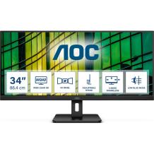 Aoc monitor U34E2M, 3440 x 1440, 100 Hz, 2 x HDMI, 1 x DP, VA, 21:9, 4 ms, 300 nits, 4000:1, 16,7 miljonit värvi, VESA 100 x 100