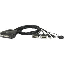 Aten KVM lüliti CS22D-A7, 2 x KVM porti, 2 x 1.2 m kaabel, USB toide, kaugjuhtimispuldi portide valik