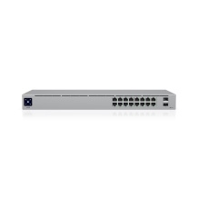Layer 2 16 prievadų PoE komutatorius su 8 × GbE PoE+ + 8 × GbE ir 2 × 1 GbE SFP bendras PoE biudžetas 42 W be ventiliatoriaus 1.3″ LCM USW 16 PoE Baltas Ubiquiti