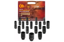 Triecienmuciņu komplekts, FORSTIME, FT-4177-5MPB, 1/2''DR, CrMo tērauds, 16 priekšmeti, 75 mm pagarinātājs