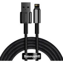 Baseus Tungsten Gold kabelis USB į iP CALWJ-A01, 2m, 2.4A, 480MB/s, juodas, nailonas, cinko lydinys