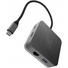 Green Cell USB centrinis AK61, 4xUSB 3.0, HDMI, RJ45, USB-C PD, 60g, sidabrinė spalva