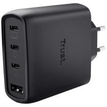 Trust mobiilne laadija MAXO 65W/4-PORT GAN 26067, 65W, 20V, 3xUSB-C, 1xUSB-A, 2m kaabel, must, kiire laadimine, ülekoormuse kaitse