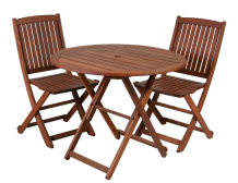 Rõdukomplekt NANTES laud ja 2 tooli (07098) D70xH74cm, kokkupandav, puit: meranti, viimistlus: õlitatud