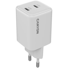 Compact wall charger with GaN technology 45 W total power and 2×PD fast charging ports CU45CC EU White CNS-CUW45CC CANYON