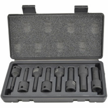 Smūginių galvų komplektas su antgaliu, SPLINE, 8 vnt., BLACK LINE, AW38782BL AWTOOLS