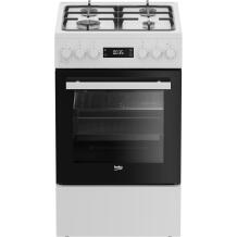 Beko Viryklė FSM51339DWDS, 60L, dujinė viryklė, elektrinė orkaitė, balta, 4 degikliai, A klasė, grilis, LED ekranas