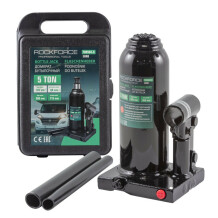 Butelinis domkratas, ROCKFORCE, RF-T90504-S, 5t, aukštis 185-360mm, su vožtuvu, patogus laikymas ir transportavimas