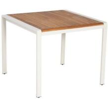 Sodo stalas terasai balkonui ir kiemui 90x90x75cm metalinis rėmas medinis stalviršis baltas rudas 9152379 BESK