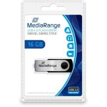Mediarange USB mälupulk MR910, 16 GB, USB 2.0, Lugemise kiirus 17 MB/s, Kirjutamise kiirus 6 MB/s, Must/Hõbe