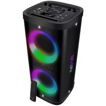 Super šventinė Party Box su karaokė vakarėliams 150W TWS Bluetooth FM USB microSD LED ekranas akumuliatorinis maitinimas juoda SV-022402 Sven