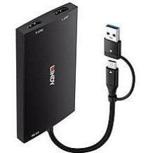 Lindy I/O muundur 43430 USB Type A ja C kahekordseks HDMI 4K60, 1 USB-C, 1 USB 3.2, must