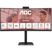Aoc monitor CU34E4CW, 3440 x 1440, 120 Hz, 4 ms, 350 cd/m², 2xHDMI, USB-C, 90W PD, 5MP kaamera, KVM, must