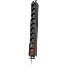 Lestar Pārsprieguma aizsargjosla LXARM 810 1966004468, 5m, 230V AC, 10A, 8 kontaktligzdas, slēdzis, 1U, melna