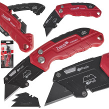 Saliekamais nazis ar trapezoidālu asmeni, TVARDY, T00087, SK2H tērauds, 3 rezerves asmeņi, 3 pozīciju asmens bloķēšana