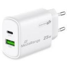 Mediarange toiteadapter MRMA112-2 25W, 1x USB-C, 1x USB-A, kiire laadimine, valge, polükarbonaat