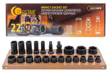 Muciņas trieciena komplekts, FORSTIME, FT-50221MPB, 22 priekšmeti, 1/2" DR, CrMo tērauds, 6-gr.