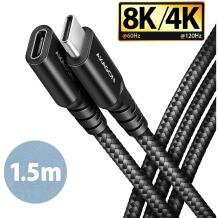 Axagon kaabli pikendus BUCM32-CF15AB 1.5m must, USB-C kuni USB-C, 20Gbps, PD 240W, 5A, 8K HD video