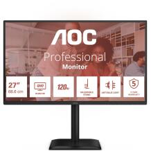 Aoc LCD монитор Q27E4CV 68.6 см 2560 x 1440 Quad HD 120Гц IPS регулируемая подставка USB хаб 90Вт питание