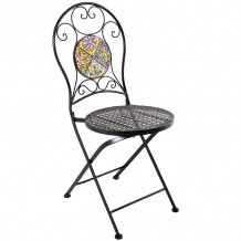 Dārza krēsls MOROCCO 38x38xH93cm, saliekams, apaļa atzveltne un sēdvieta, melns metāla rāmis 38682 HOME4YOU