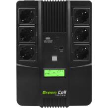 Green Cell UPS AiO 800VA UPS07, 480W, 800VA, 12V, 9Ah, 1 akumuliatorius, 6 x C/F tipo išėjimas, 2 x RJ-45 LAN, 1 x USB