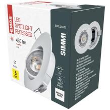Emos prožektorius SIMMI ZD3122, 5 W, 450 lm, 230 V, 35 mA, 110°, 4000 K, IP20, įmontuotas, baltas