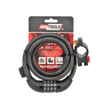 Velosipēdu kabelis ar slēdzeni, 12mm diametrs, 150cm garums, 4 ciparu kombinācija, AW24067, AWTOOLS