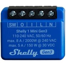 Shelly 1 Mini Gen3 Valdiklis, 1MiniGen3, 110-240 VAC, 2000 W, Wi-Fi iki 30 m, Bluetooth iki 10 m, 20 grafikų
