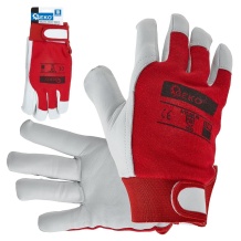 Geko töökindad, G73517, suurus 10, punane ja valge, isoleeritud, Velcro sulgemine, kitsenahk + kangas, CE, EN-388
