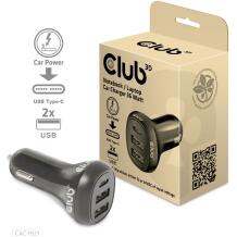Club3D Зарядное устройство CAC-1921 36W, Входное напряжение 12/24V, 2x USB Type-A 5V/3A, 1x USB Type-C 5V/3A, 9V/2A, OCP, OVP, SCP