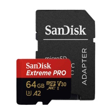 Atminties kortelė Extreme PRO microSDXC SDSQXCU-064G-GN6MA 64 GB UHS-I A2 Class 10 U3 V30 iki 200 MB/s read / 90 MB/s write su SD adapteriu SanDisk