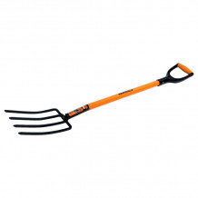 Big digging fork 4x10mm square tines 185x240mm, with steel shaft and two component plastic D-handle, 1200mm