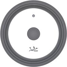 Jata kaas T26, 26-28-30cm, hall, läbipaistev, silikoon, klaas, 1 käepide, FDA nõuetele vastav, auruventiil