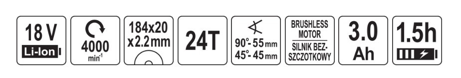 Аккумуляторная циркулярная пила 18В, 185мм YT-82808 YATO