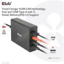 Club3D зарядное устройство CAC-1906 132W, 3 USB Type-C, 1 USB Type-A, 100-240V, PD 3.0, защита от перегрузки и короткого замыкания