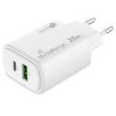 Mediarange strāvas adapteris MRMA112-2 25W, 1x USB-C, 1x USB-A, ātrā uzlāde, balts, polikarbonāts