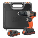 18V 2 Gear Hammer Drill, 1x 1.5Ah Battery, 400mA Charger, Kitbox BCD003C2K-QW BLACK DECKER