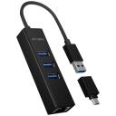 Raidsonic USB centrmezgls IB-HUB1419-LAN, 3xUSB 3.2 Gen 1, 1x10/100/1000, WOL, USB powered, alumīnija korpuss
