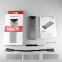 Axagon SDD cietā diska korpuss EEM2-UG2 10Gbps, M.2, Sudrabs, USB-C kabelis 20 cm, 3 siltuma vadītājspadomi