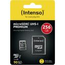 Intenso MicroSDXC m&auml;lukaart 3423492 256 GB, UHS-I, lugemiskiirus 90 MB/s, klass 10, U1, adapter kaasas