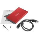 Natec HDD cietā diska korpuss NKZ-1279, 2.5", 6 Gbit/s, 4 TB, 1 diska atbalsts, 9.5 mm augstums, USB 3.0, sarkans