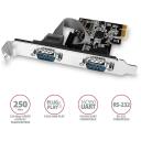 Axagon Адаптер PCEA-S2N 2x RS-232 250 кBd PCIe 5 Gbit/s, XON/XOFF, 256 B FIFO, черный, CE, RoHS