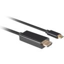 Lanberg USB-C HDMI kaabel CA-CMHD-10CU-0010-BK, 1 m, 3840 x 2160, 18 Gbit/s, must