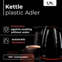 Elektrinis virdulys 2200 W 1.7L plastiko korpusas su 360° pasukama baze juodas AD1277 Adler
