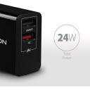 Axagon įkroviklis ACU-QS24 24W, 2x USB QC3.0, 5V-1.2A, 100-240V, juodas, energijos apsauga